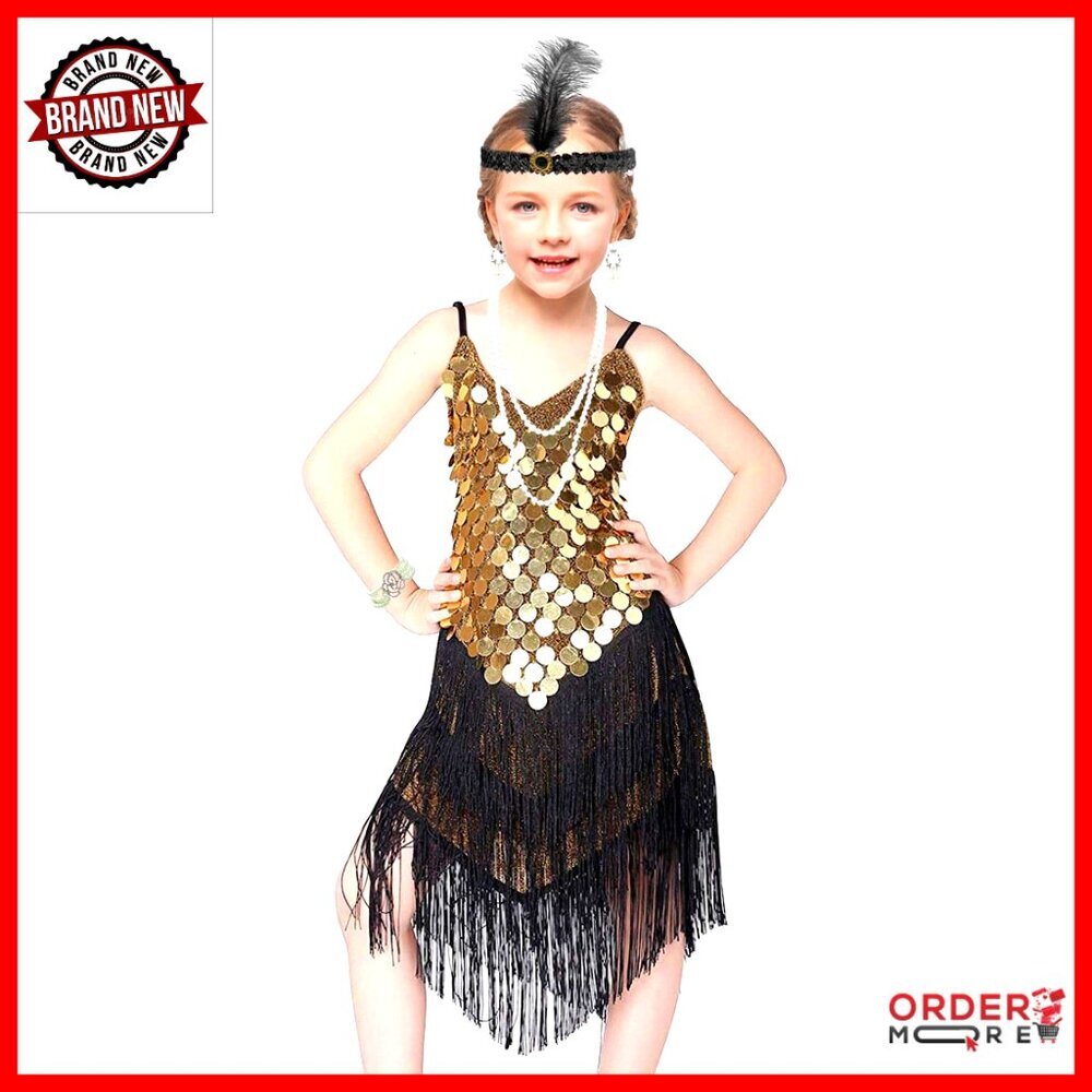 XL Sequin Flapper Dress with Headband for Kids Costume Party